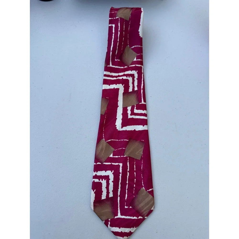 Pagliano Milan New York Mens Magenta Geometric Abstract Square Polyester Tie